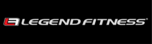 logo in black white and red for legend fitness