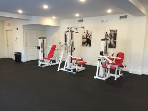 white and red gym equipment